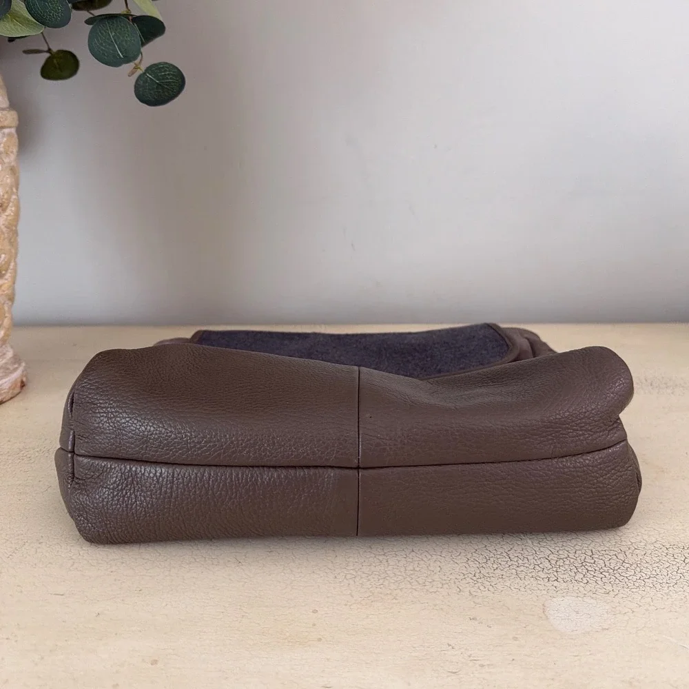 Fabiana Filippi Taupe Brown Pebbled Leather‎ Grey Wool Flap Crossbody Bag Italy